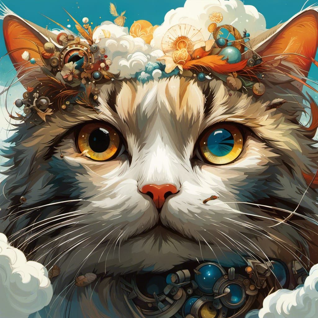 Ancient Meow God in Anime Style
