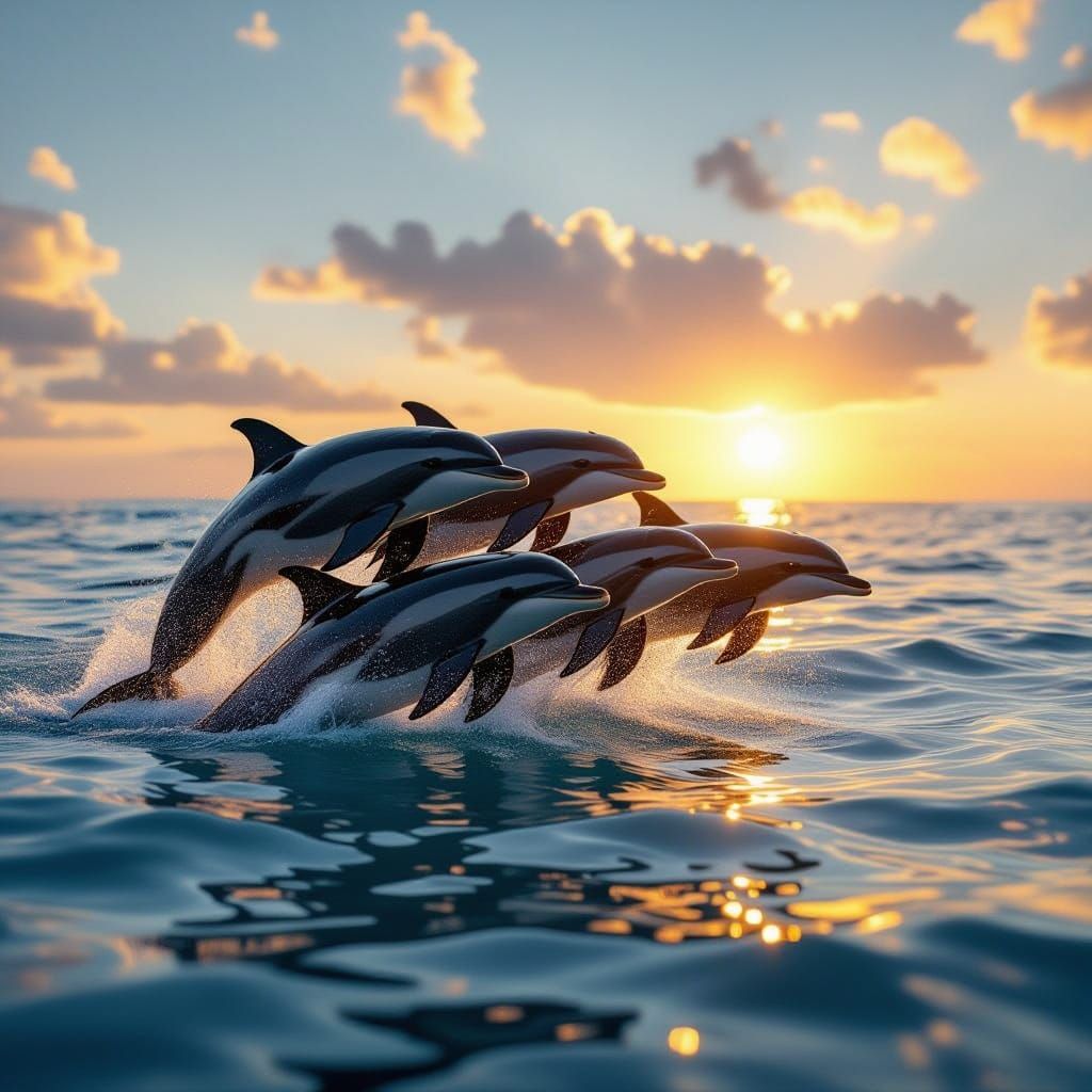 Dolphins Leap From Ocean Sunrise in Cinematic Realism