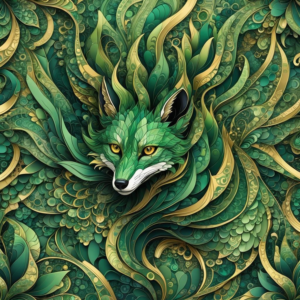 Abstract Fractal Art: Stylized Green Fox
