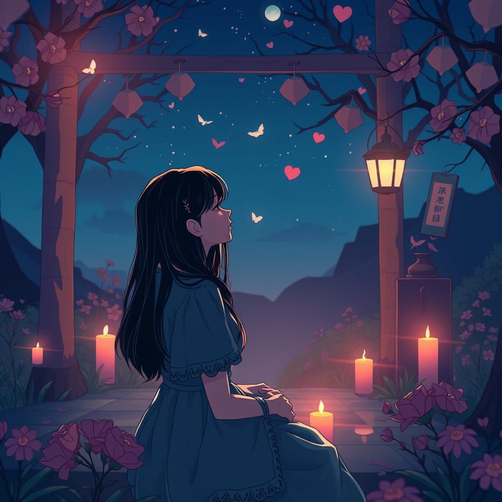 Serene Woman in Nostalgic Setting, Studio Trigger Style