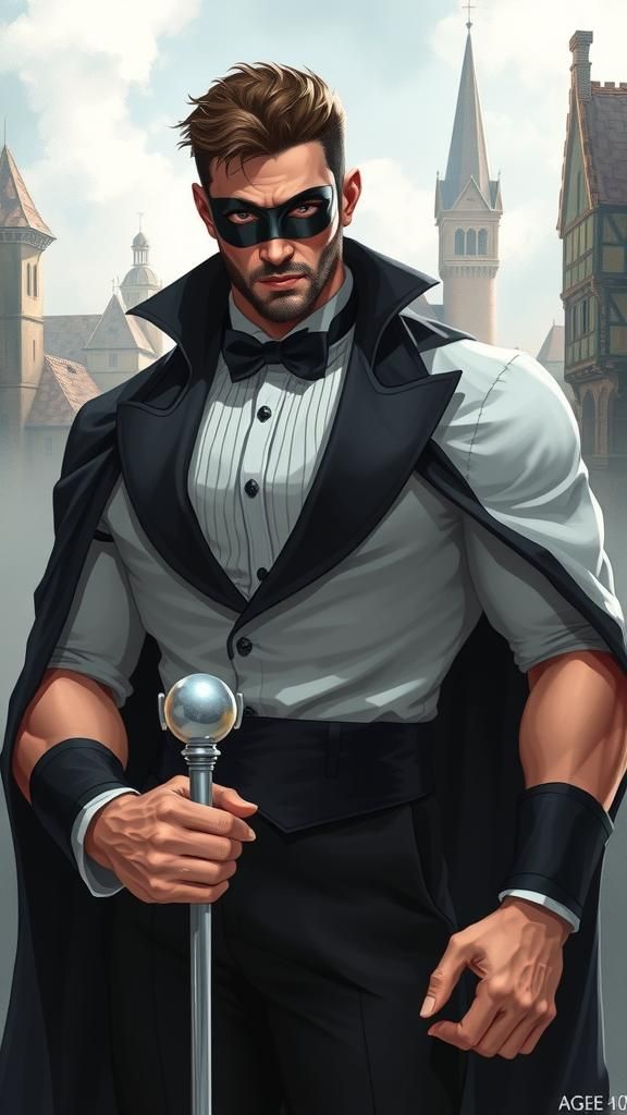 Fantasy Illustration of a Masked Man in Tuxedo