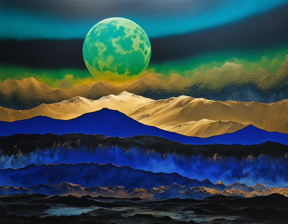 Dramatic Earthrise in Metallic Alcohol Ink Style