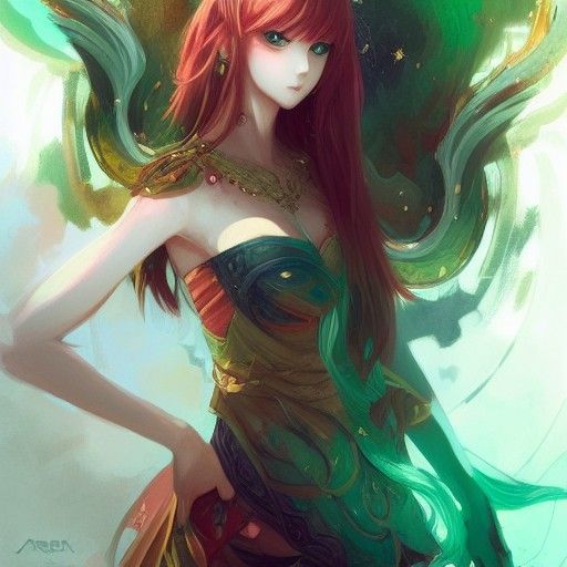 Flustered Redhead Goddess in Anime Style