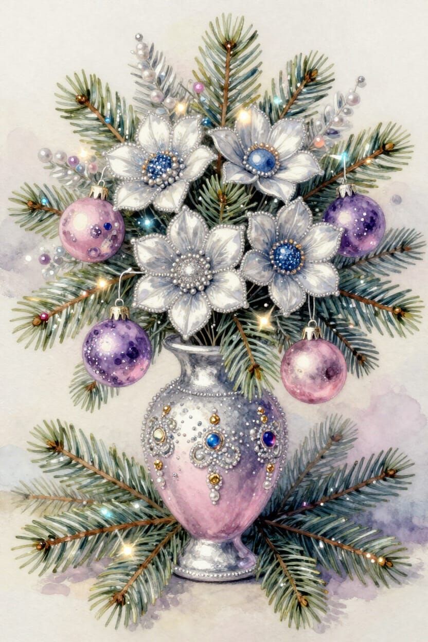 Christmas Bouquet Ornament with Glittering Lights and Waterc...