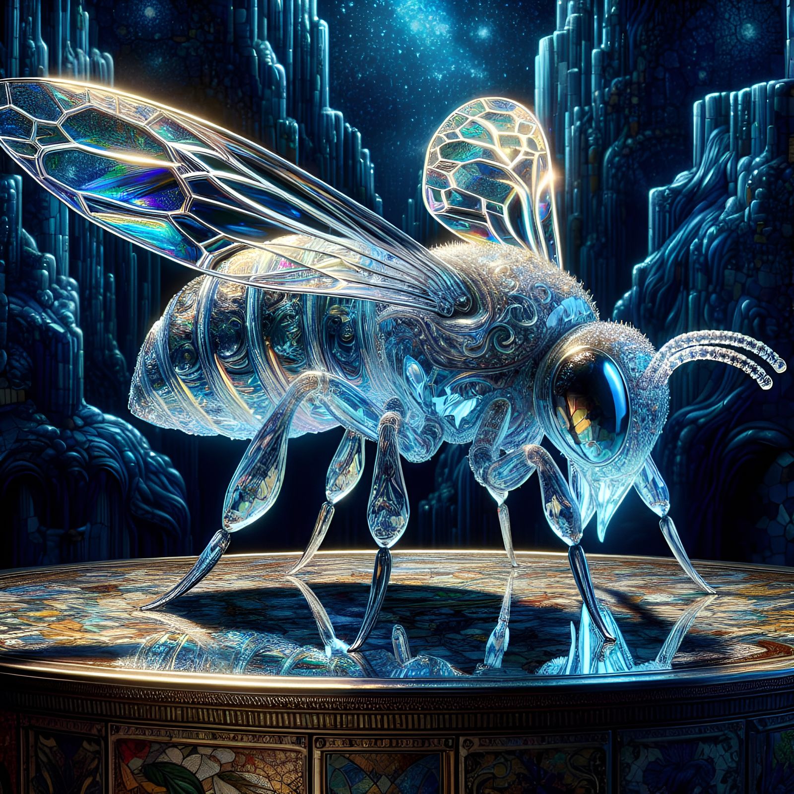 Luminescent Crystal Bee with Ornate Design