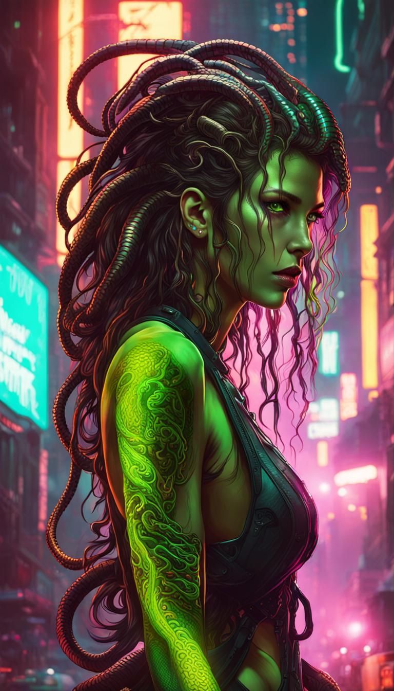 Medusa in Cyberpunk Style: Myth Meets Future