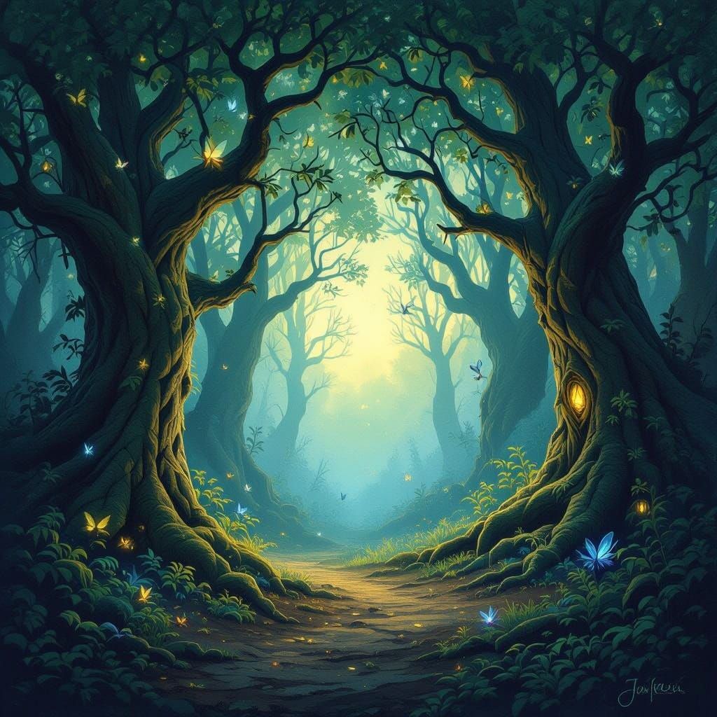 Mystical Forest Portal in Dreamlike Painting