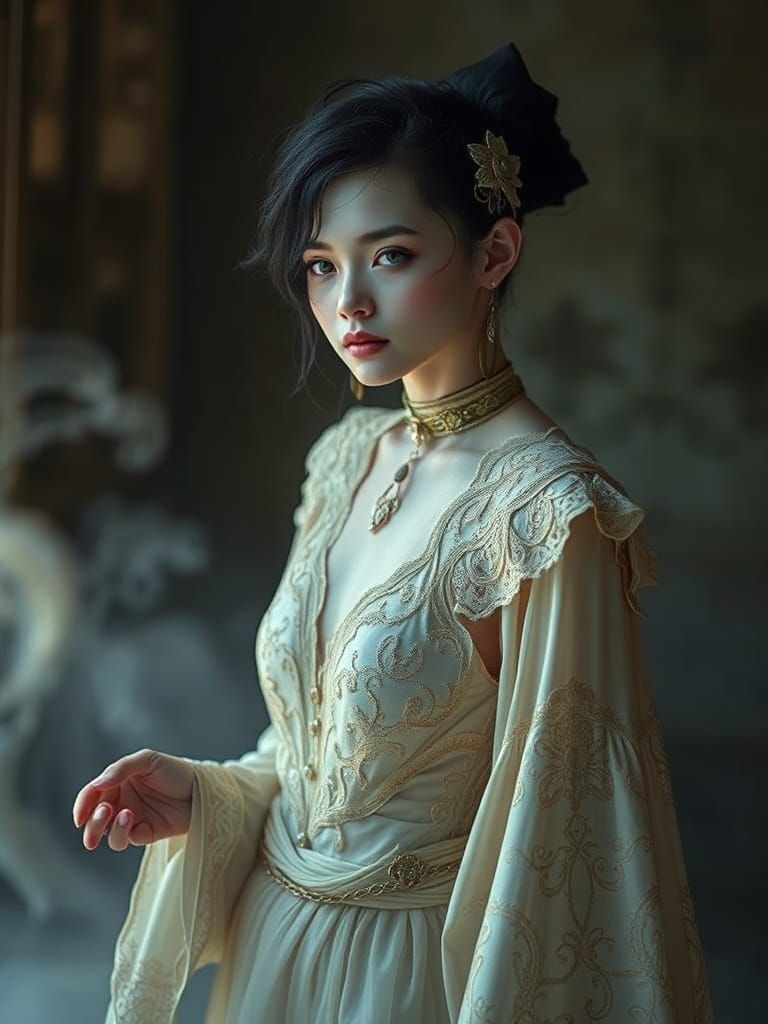 Androgynous Figure in Futuristic Mystical Aura