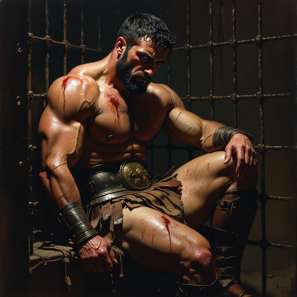 Gladiator in Cage: Dramatic Lighting and Gritty Realism