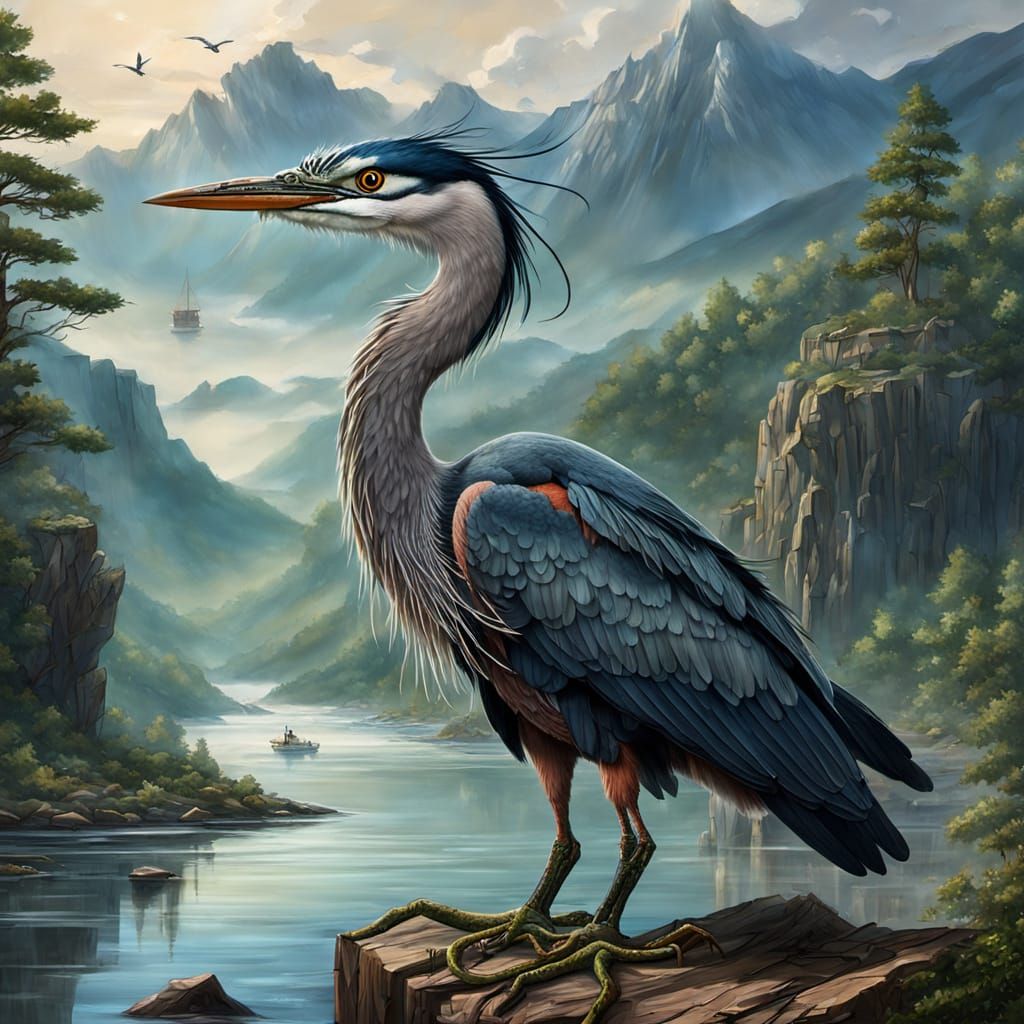 Majestic Heron in Serene Landscape
