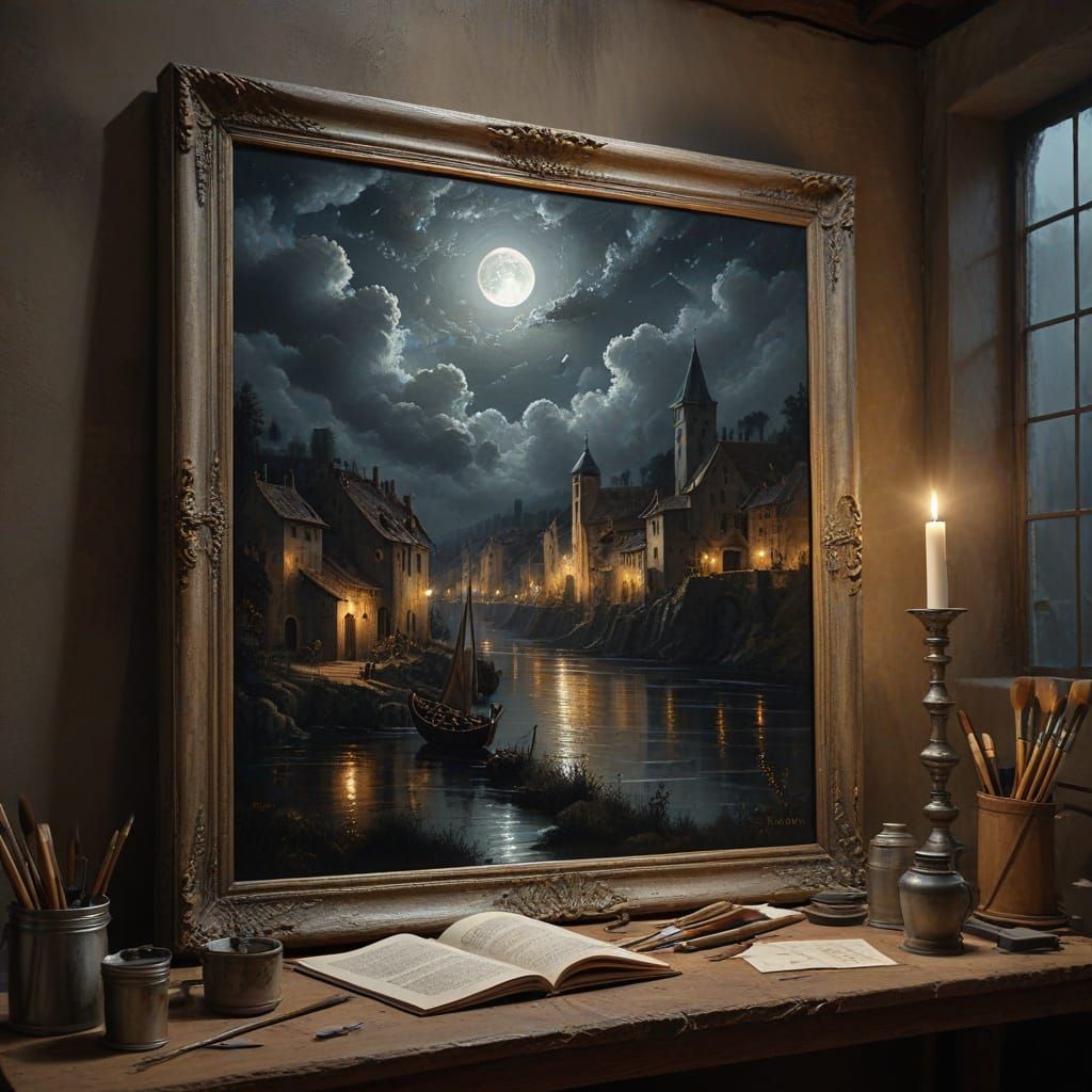 Leonardo da Vinci's Canvas Under Moonlight
