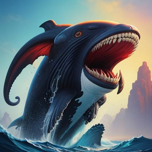Hyperrealistic Monkey-Whale Hybrid with Colorful Background