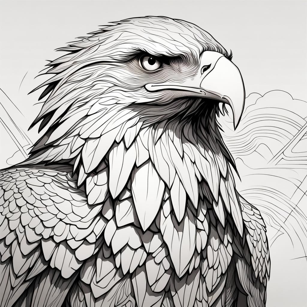 Minimalist Line Art Eagle: Detailed Matte Painting