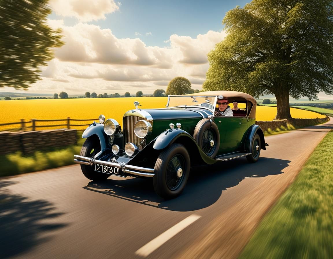 Toad of Toad Hall Drives Bentley Through Countryside