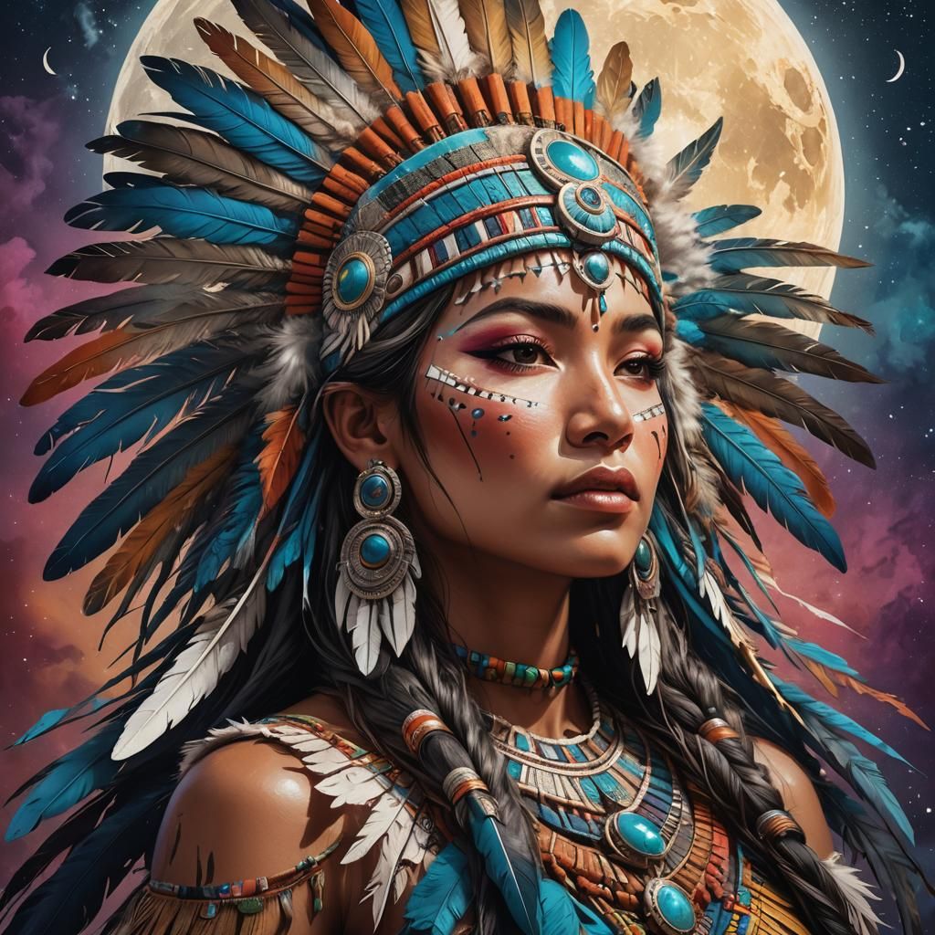 Mayan Princess Moon Worship: Hyperrealistic Splash Art