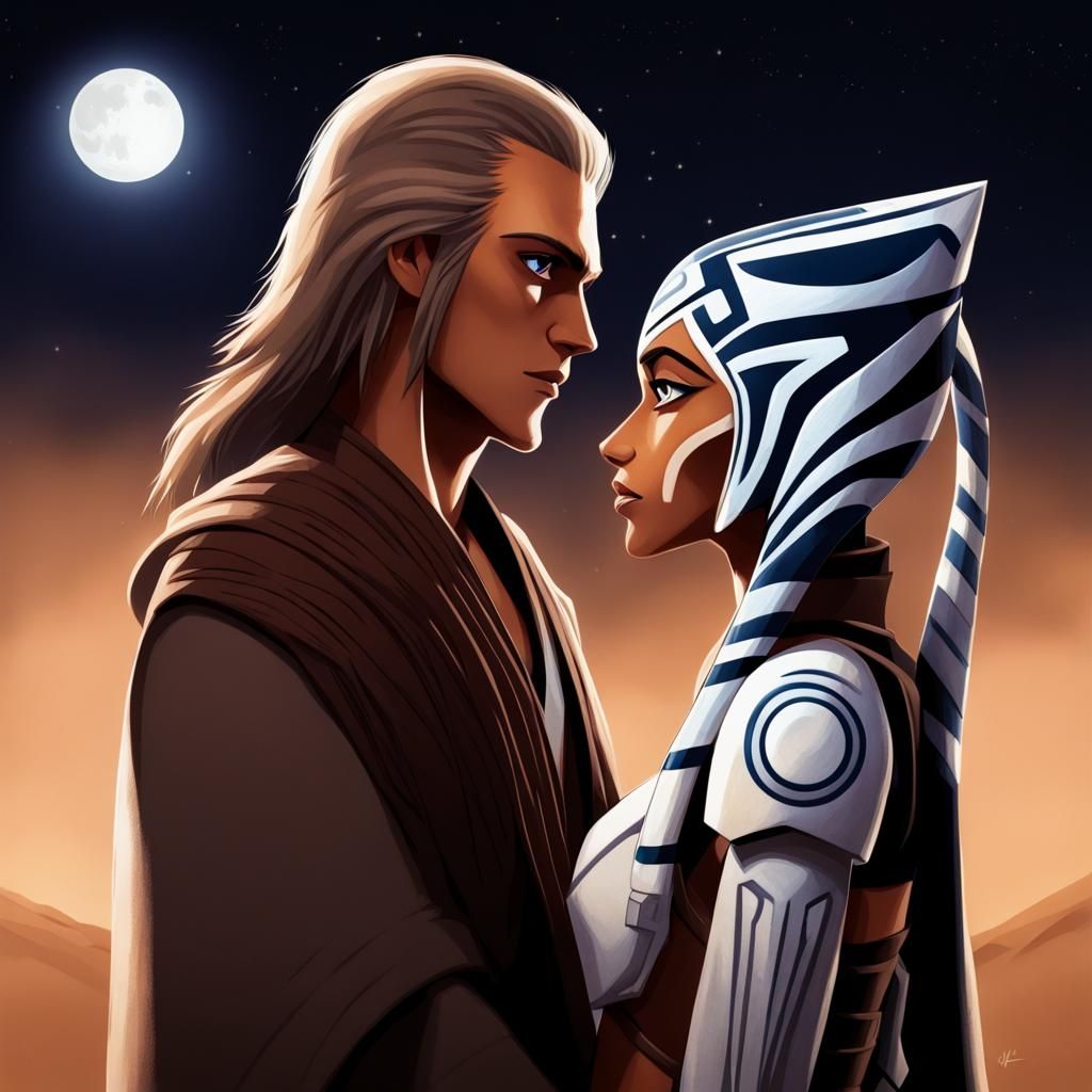 Anime Ahsoka Tano and Anakin Skywalker