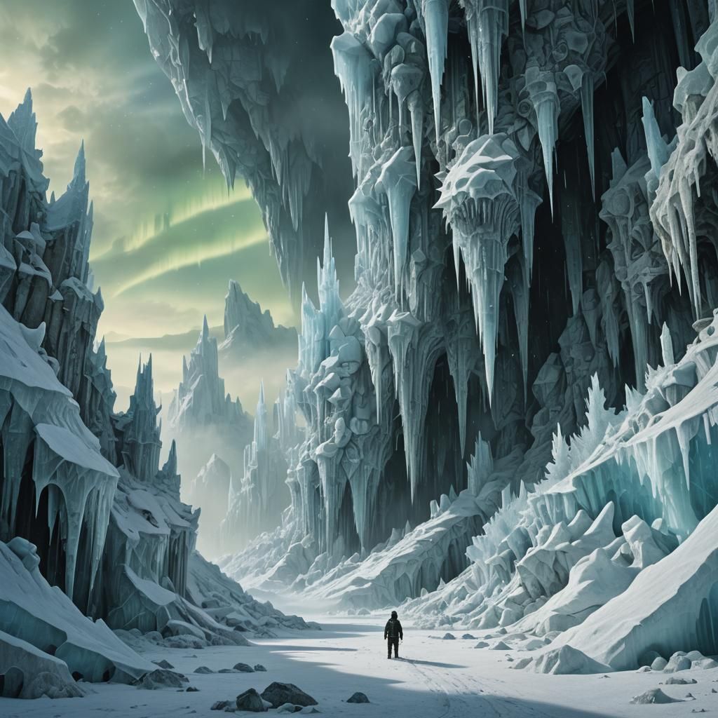 Crystalline Ice Creature in Polar Landscape