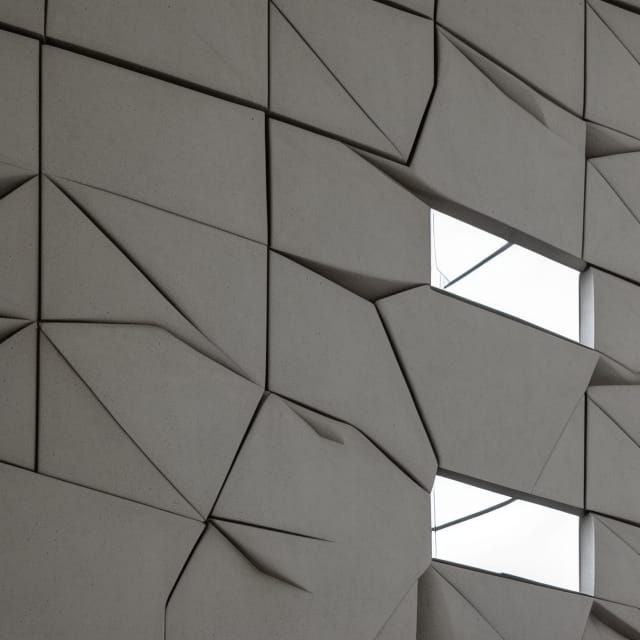 Brutalist Building with Origami Wall and Himmeli