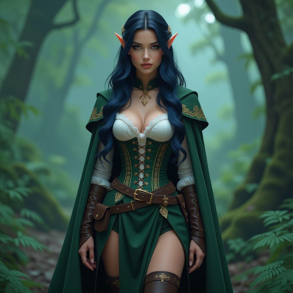 Enchanting Dark Elf Portrait in Matte Painting Style
