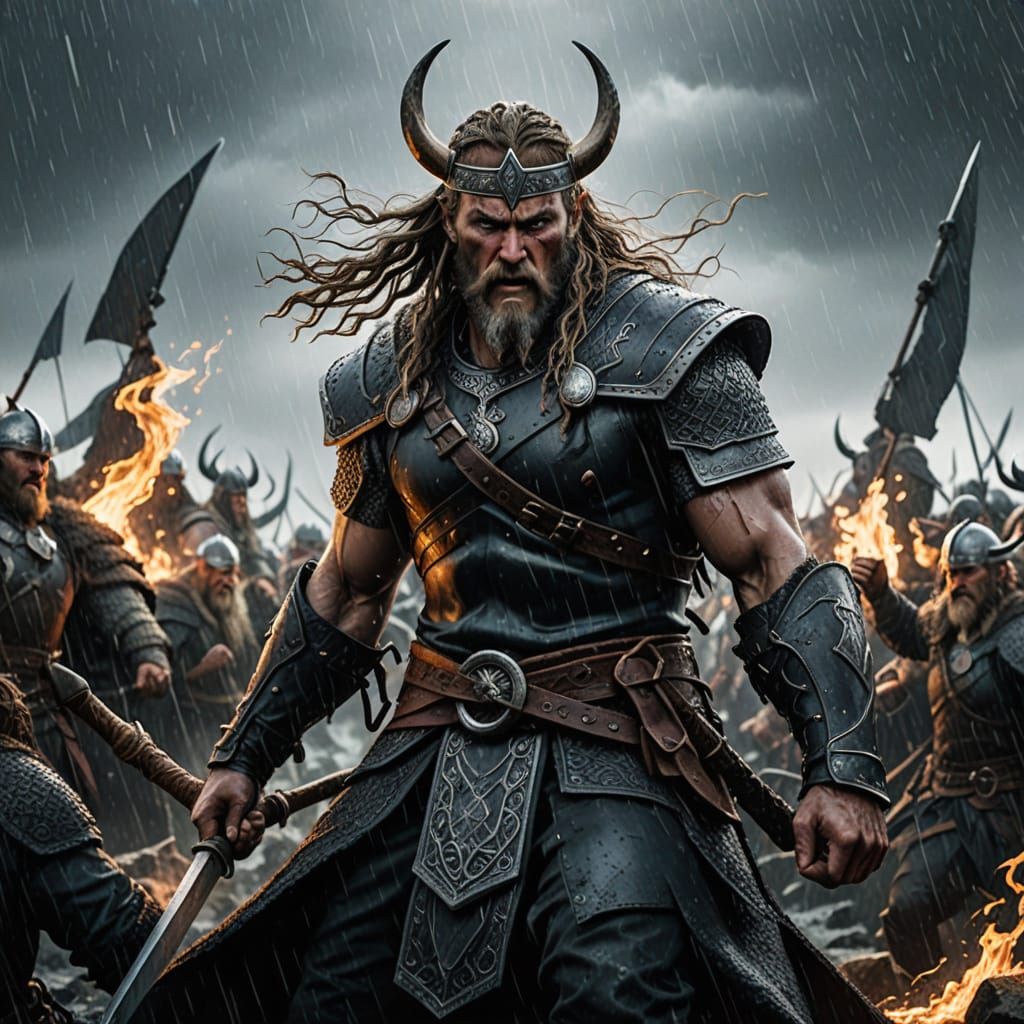 Odin in Epic Battle, Vivid Digital Art