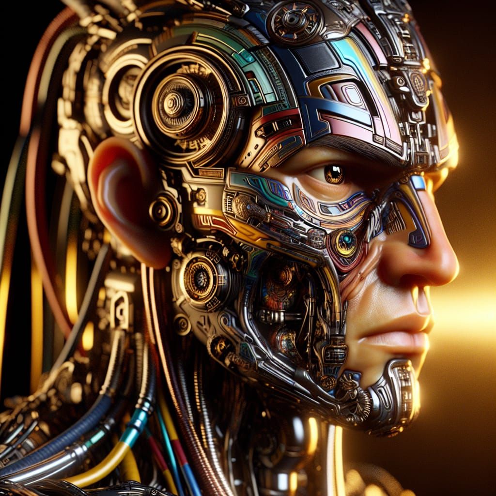 Aztec-Inspired Bionic Warrior in Golden Hour Light