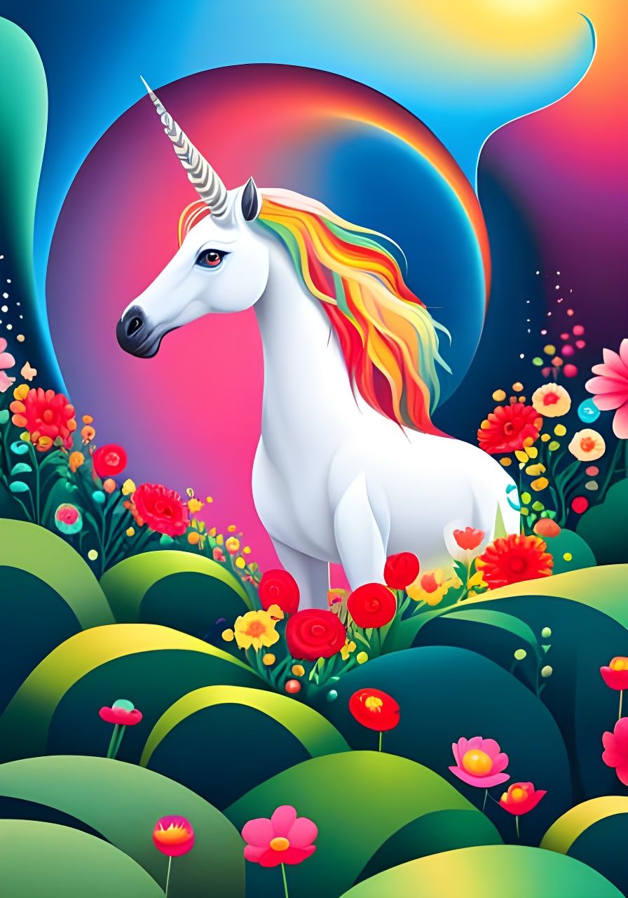 Whimsical Unicorn in Spring Flower Garden