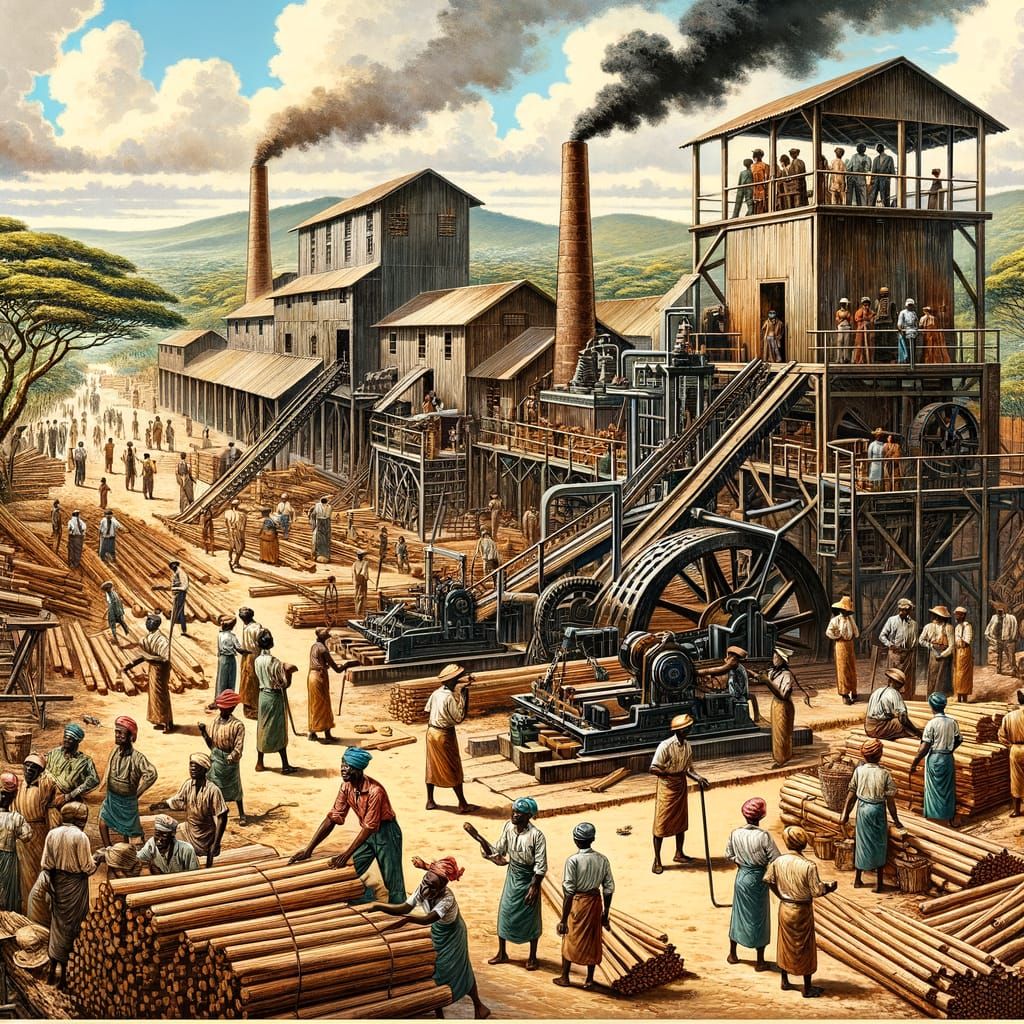 Bantu Workers at Industrial Lumber Mill