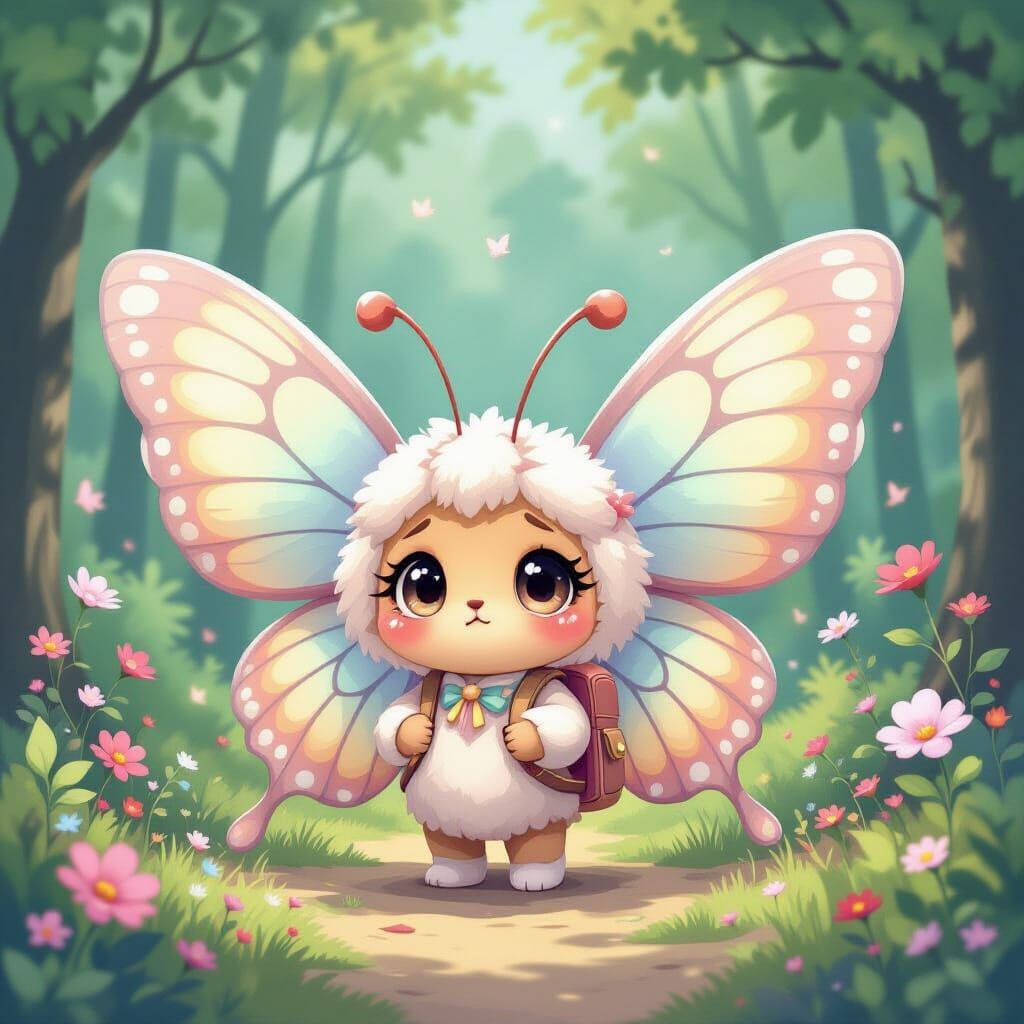 Lost Butterfly in Dreamy Forest, Watercolor Style