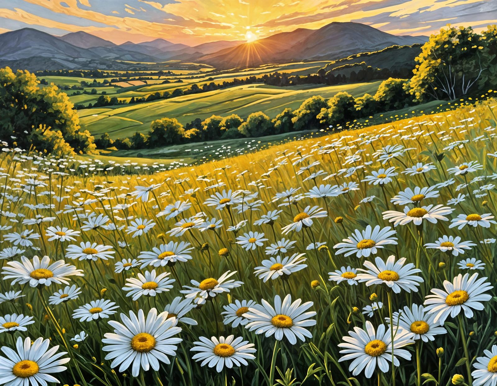 Daisies at Sunset: An Oil Painting