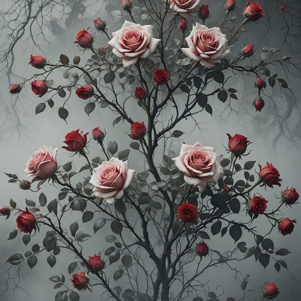 Surreal Red Rose Bloom in Symmetrical Organic Form