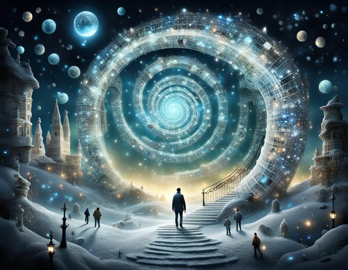 Surreal Spiral Portal to a Starry Galaxy