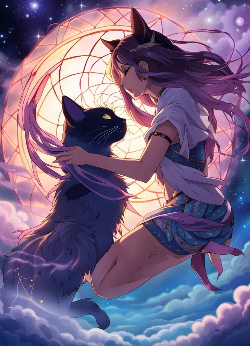 Anime Cat Girls Kissing in Ukiyo-e Stargate