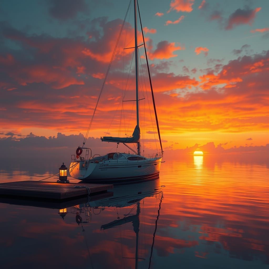Sailboat at Sunset in Hyperrealistic Style