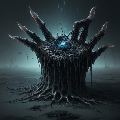 Grotesque Severed Hand Crawling in Dark Fantasy Style