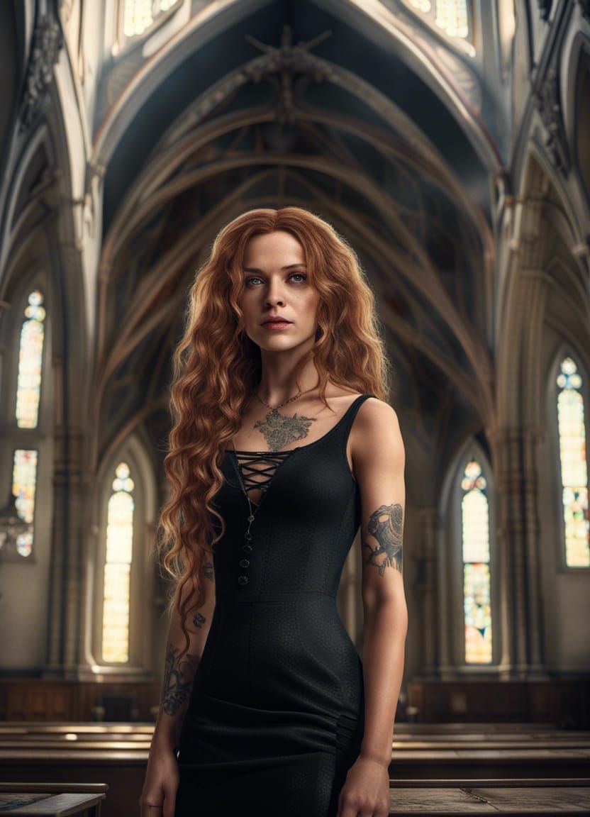 Gothic Portrait of a Woman in Black Dress