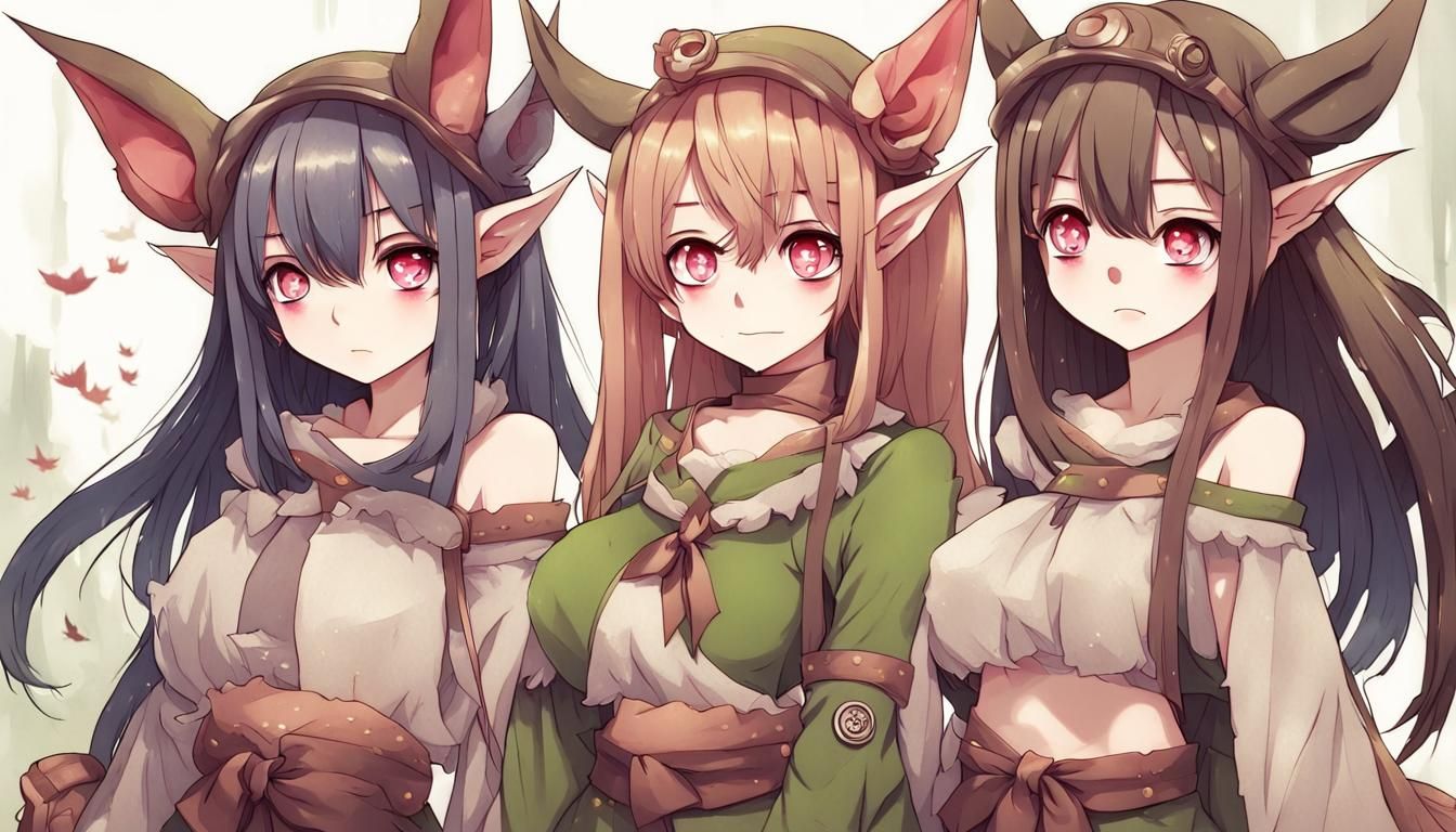 Cute Goblin Girls in Anime Key Visual Style