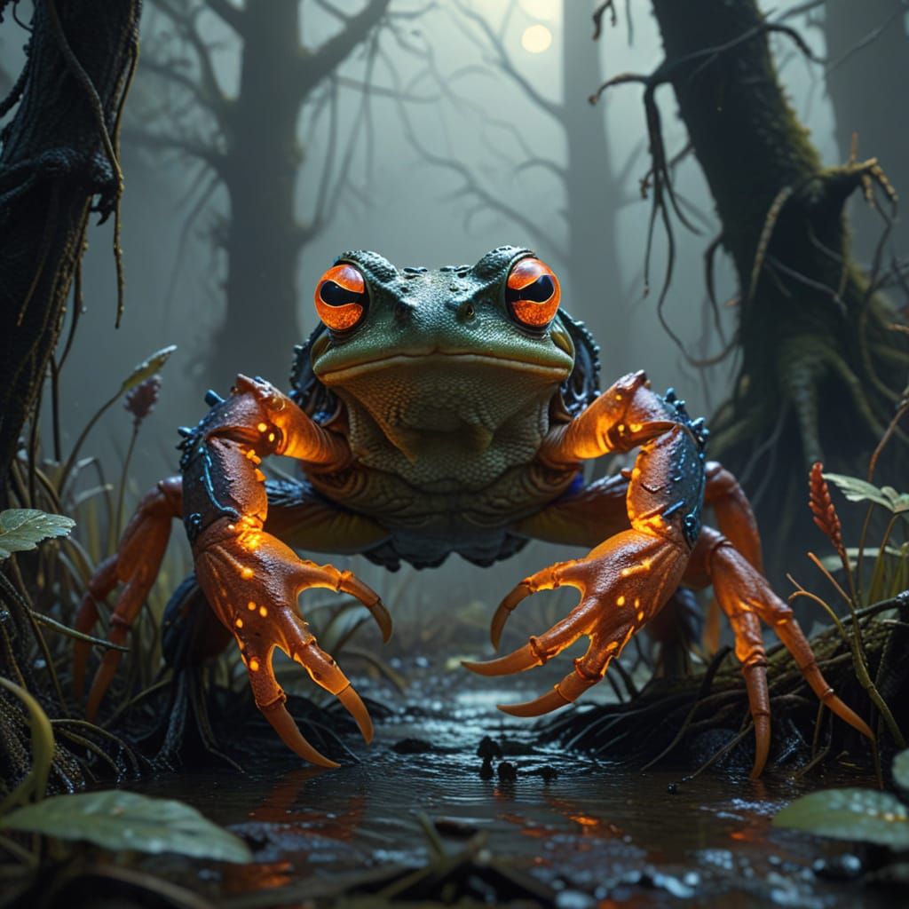 Terrifying Frog-Crab Monster in Dark Fantasy Swamp