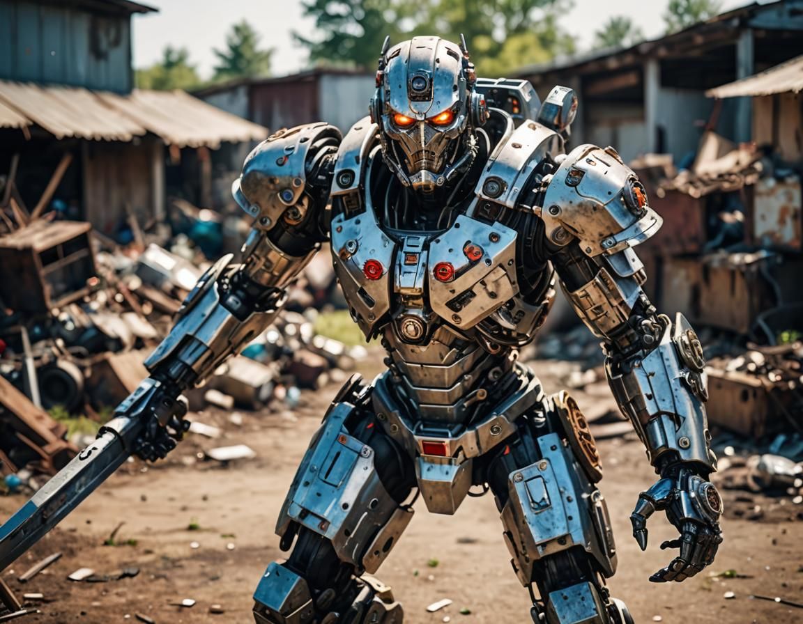 Junkyard Cyborg Warrior Ready for Battle