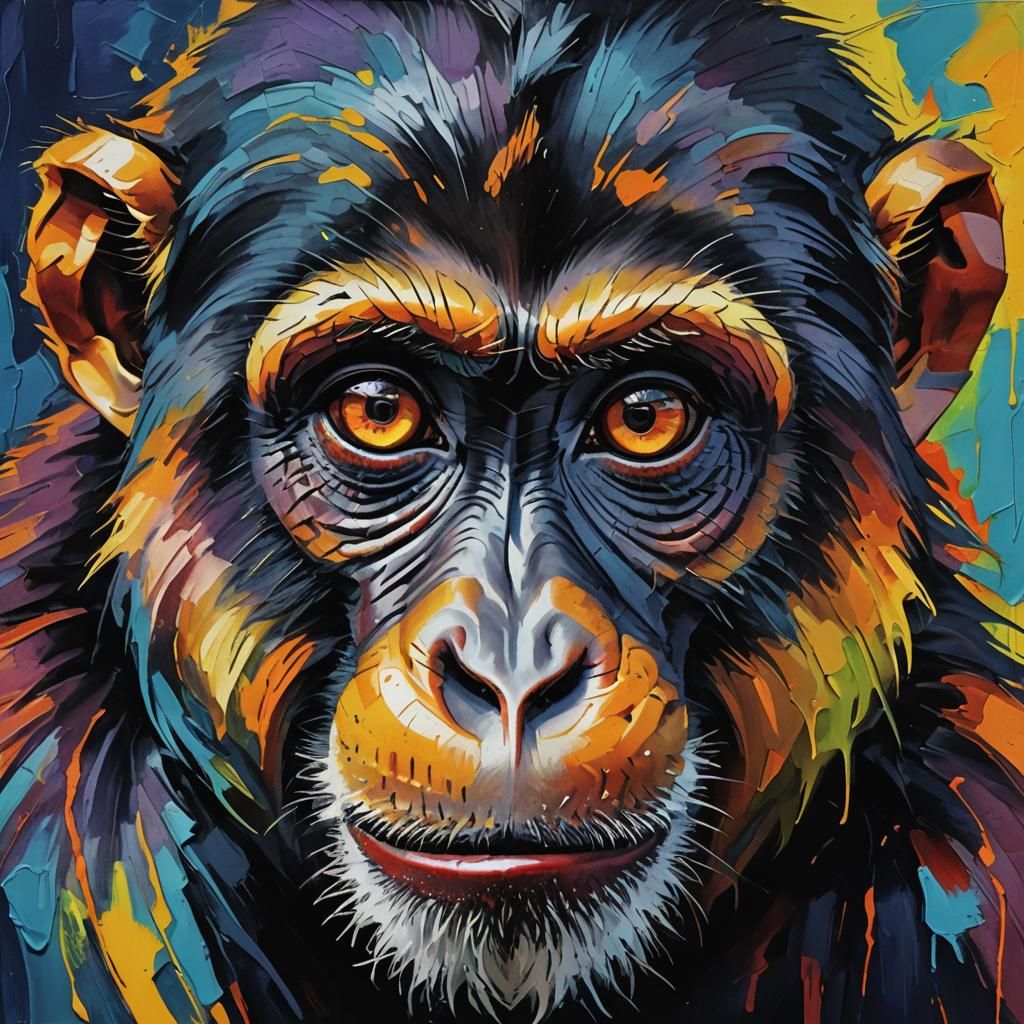 Monkey Covers Eyes in Fauvist Expressionism Style