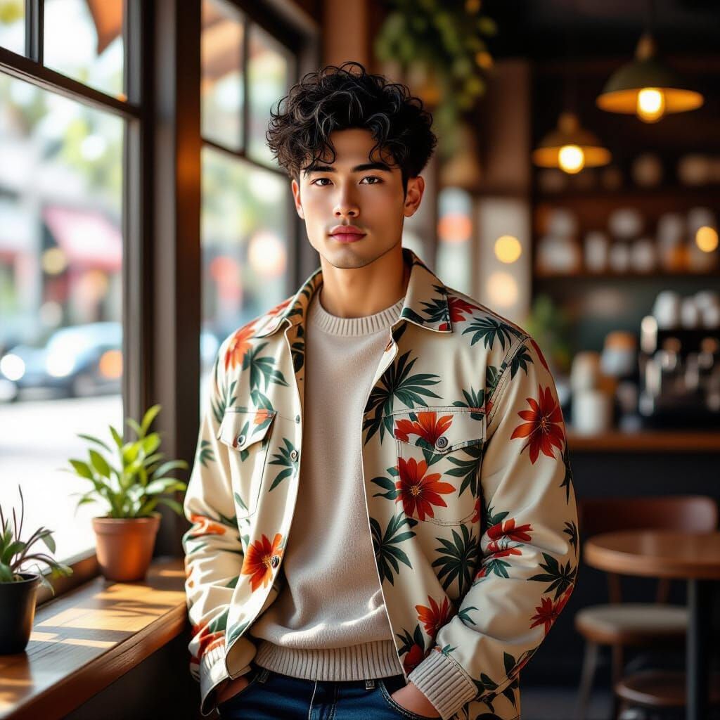 Grunge Aesthetic Guy in Chic Urban Cafe