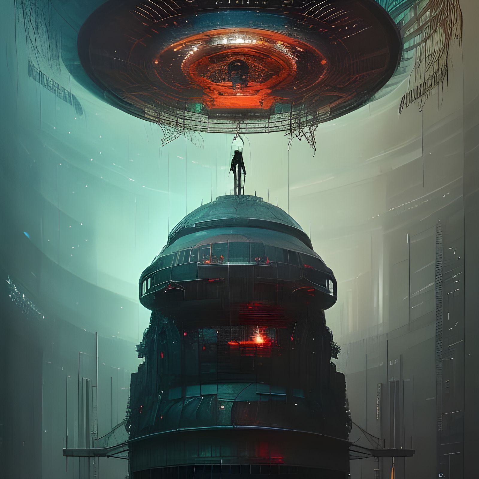 UFO over Madison Square Garden: Detailed Digital Painting