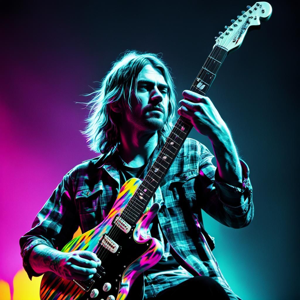 Psychedelic Cobain Guitar in Hyperrealistic Splash Art