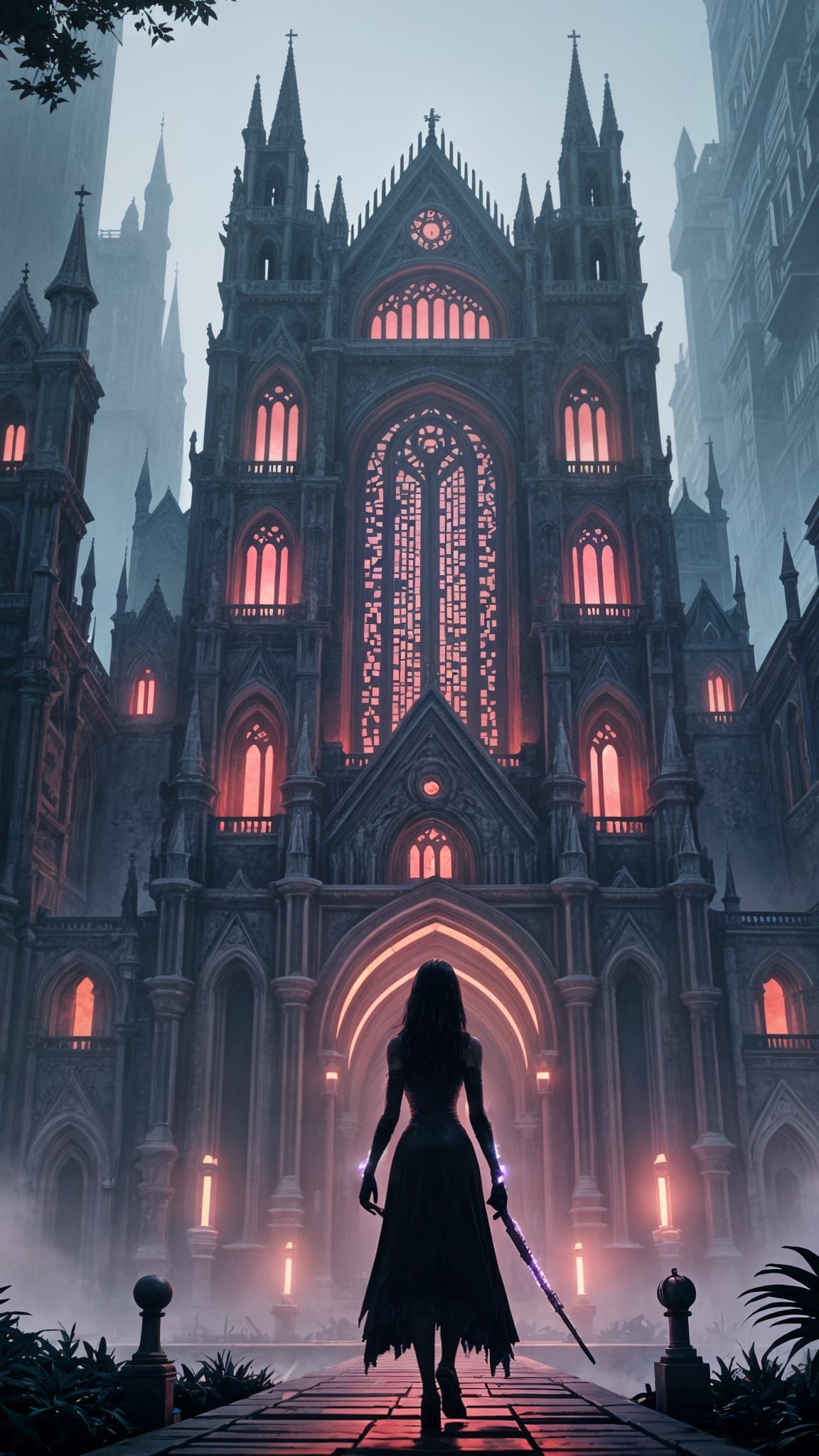 Cyberpunk Goddess Confronts Corporate Megalith