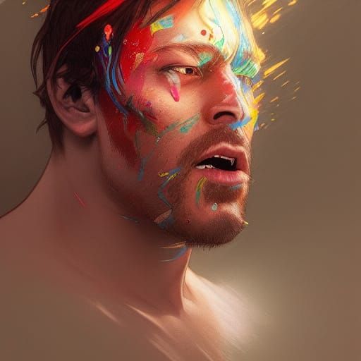 Exploding Colors Portrait in Hyperdetailed Splash Art