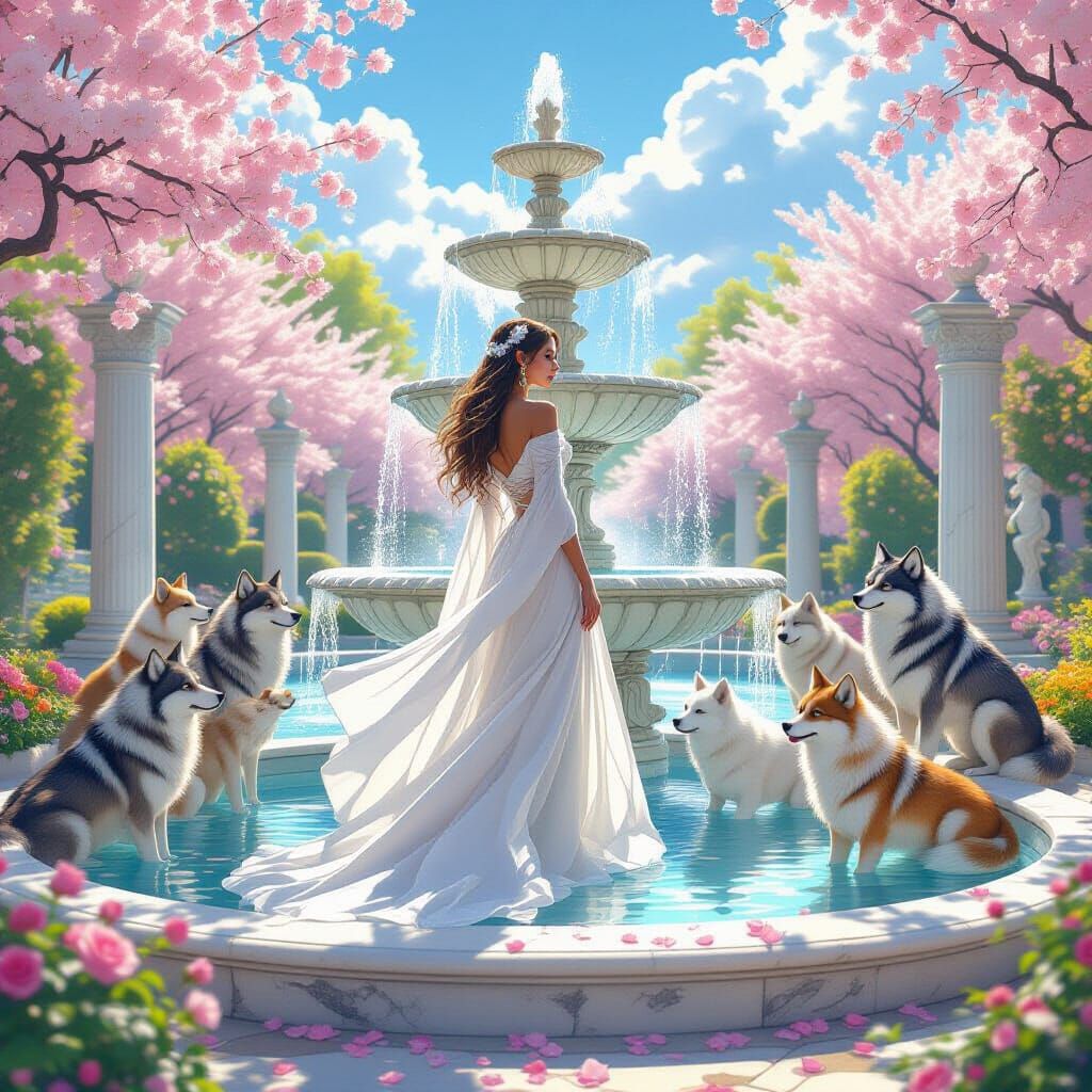 Wolfie and Pack at a water fountain (error)