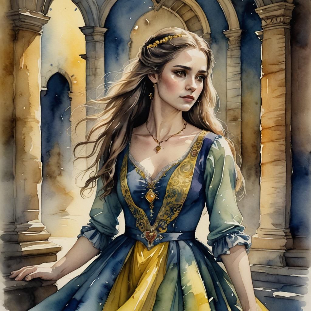 Watercolor Painting of a Ferret-Inspired Royal Woman