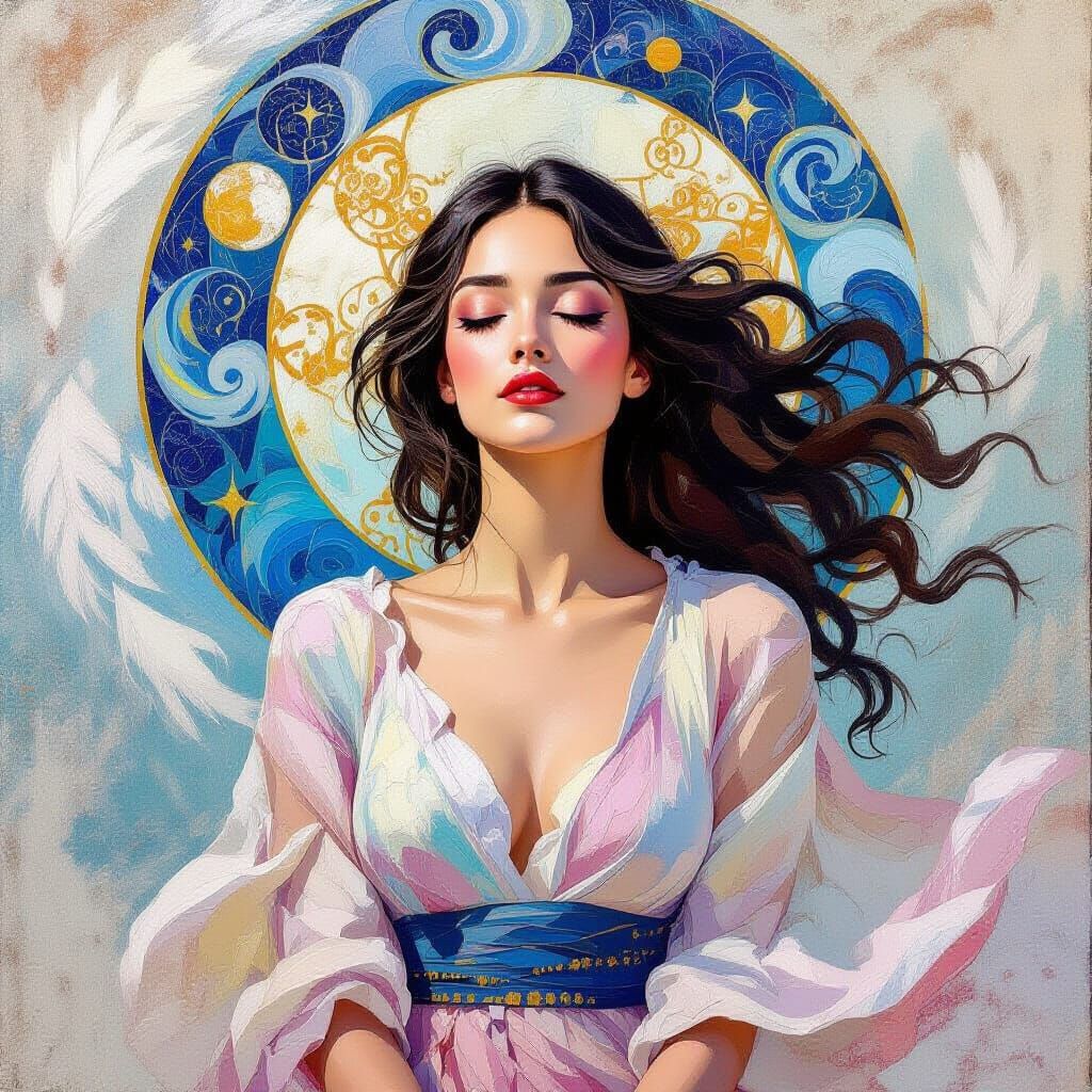 Neo-Impressionistic Woman with Flowing Hair in Bold Colors