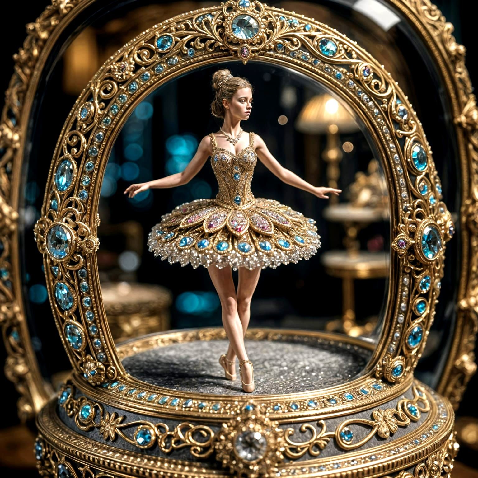 Jewel Encrusted Box with Ballerina: Hyperrealistic Image