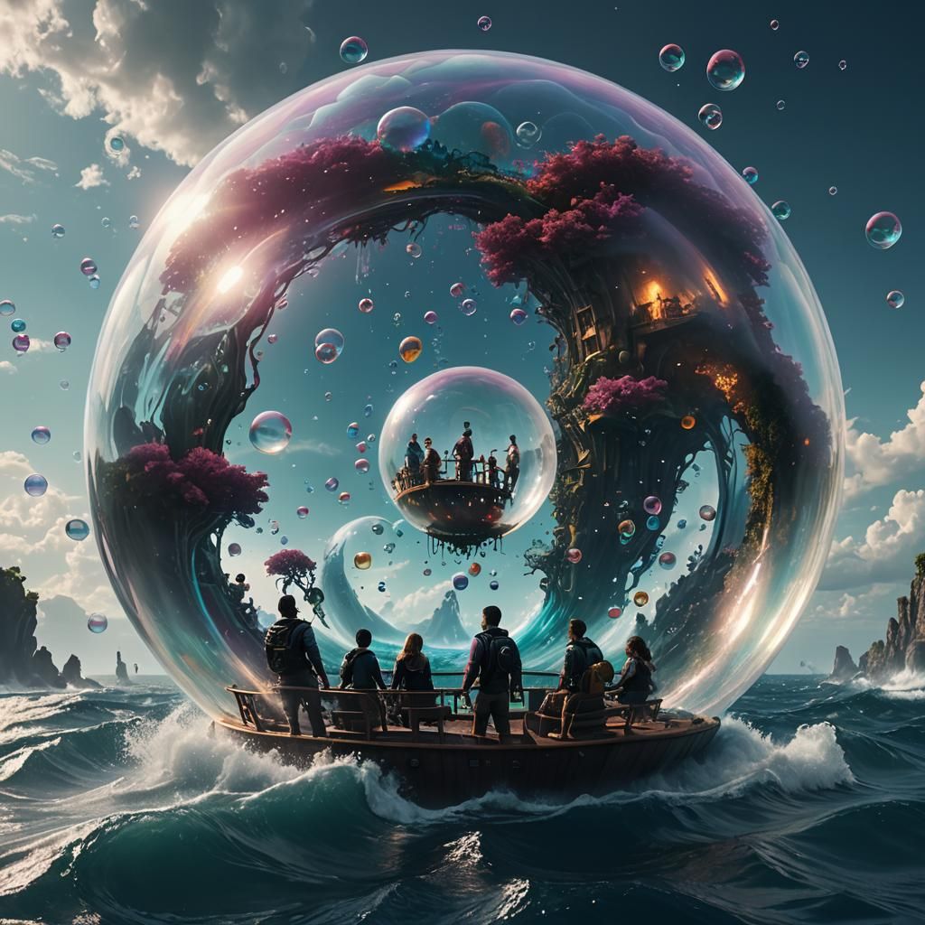 People in Underwater Bubble: Detailed Matte Painting