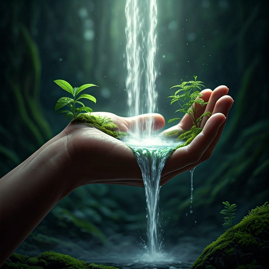 Magical Waterfall Flows from Human Hand